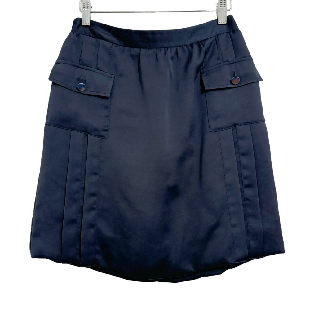 Tory Burch Silky Pleated Parch Pocket Navy Skirt 4